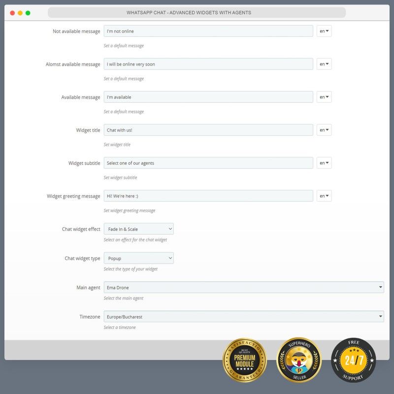 WhatsApp Chat - Advanced widgets with agents