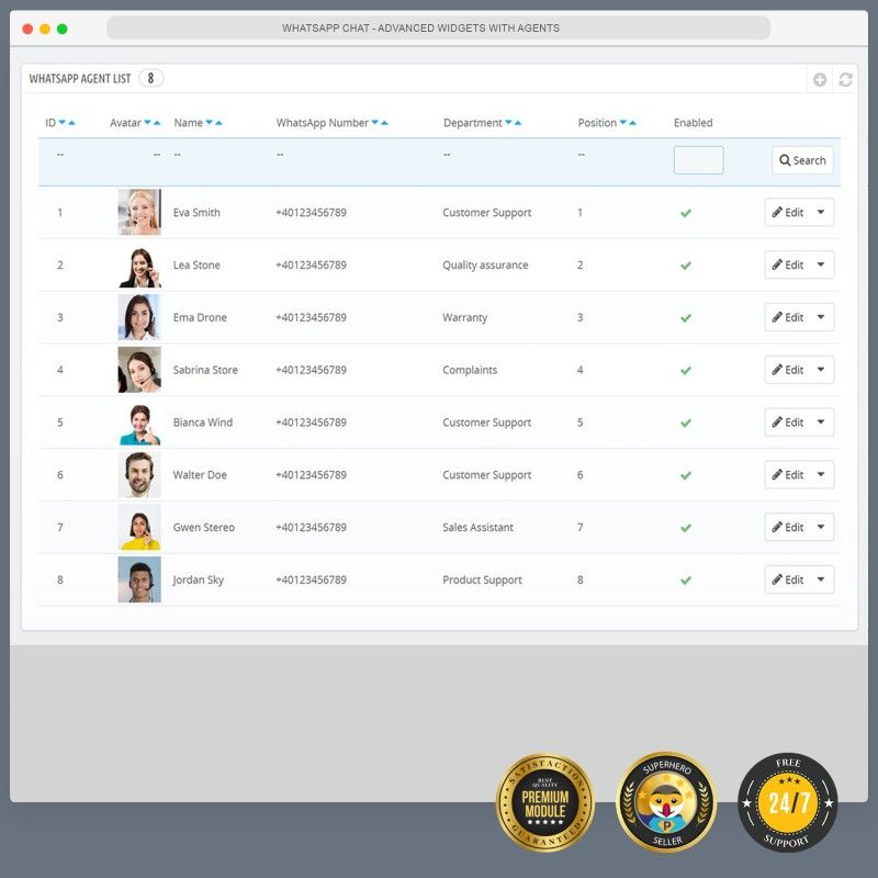 WhatsApp Chat - Advanced widgets with agents