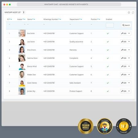 WhatsApp Chat - Advanced widgets with agents