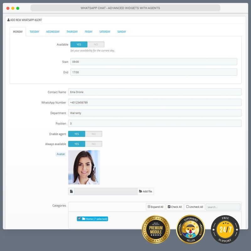 WhatsApp Chat - Advanced widgets with agents