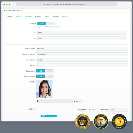 WhatsApp Chat - Advanced widgets with agents