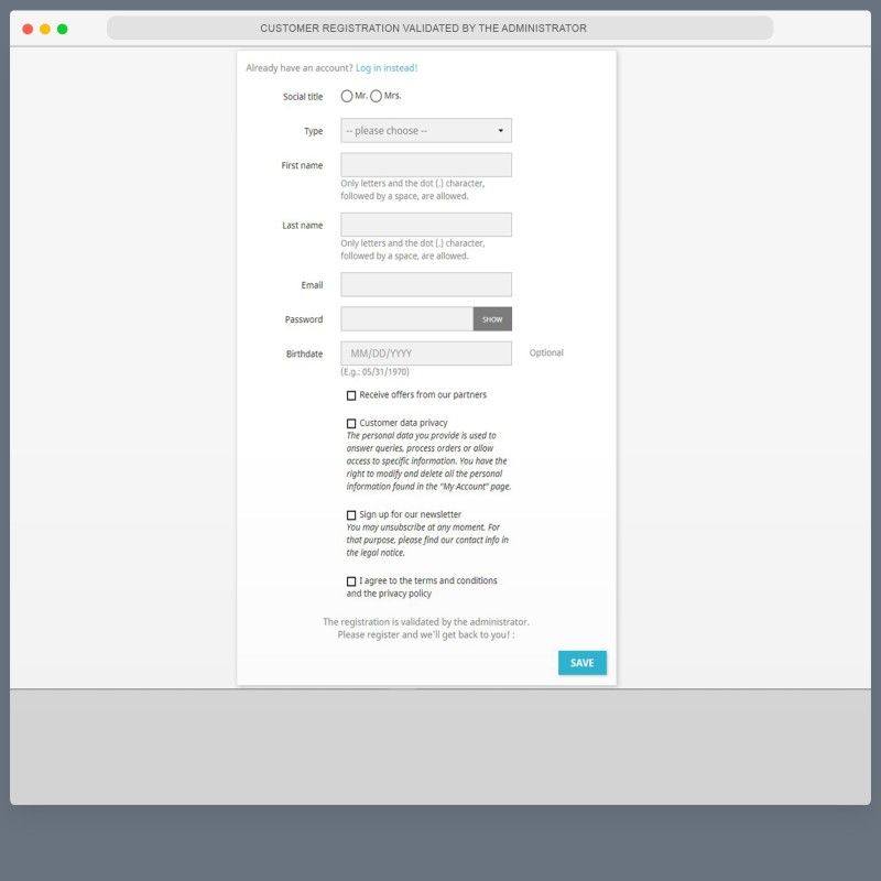 Customer Registration Validated By Administrator