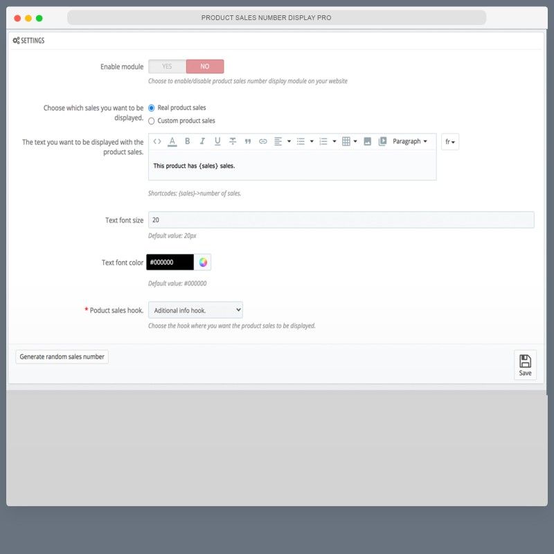 Product Sales number display PRO