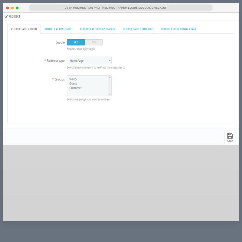 User redirection PRO - For login, logout, order