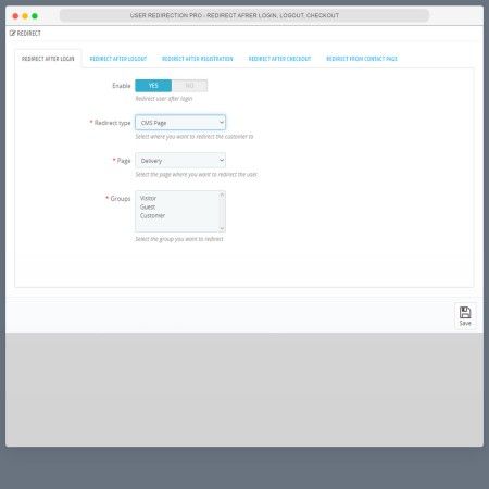 User redirection PRO - For login, logout, order