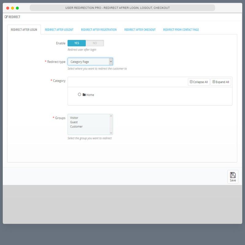 User redirection PRO - For login, logout, order