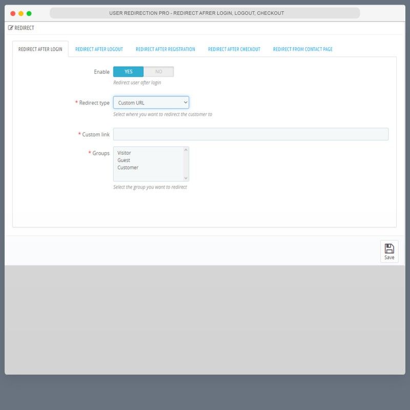 User redirection PRO - For login, logout, order
